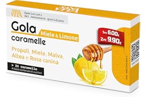 Sanavita Gola Limone Miele Caramelle con Propoli, Malva, Altea e Rosa Canina - 24 caramelle per confezione