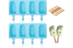 AIXMEET Eisformen Silikon, EIS am Stiel Bereiter, Cakesicles silikonform, Für selbstgemachte Eislutscher, Kuchen, Schokoriegel mit 100 Eisstiele Holz (2 Sets Blau)