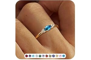 ZNBOH Ringe Gold Damen Wasserfest 18K Vergoldete Geburtsstein Ring Zirkonia Stapelbar Ringe mit Stein Amethyst Aquamarin Citrin Edelstein Promise Daumenring Verlobungsring Geburtstag Geschenk Frauen