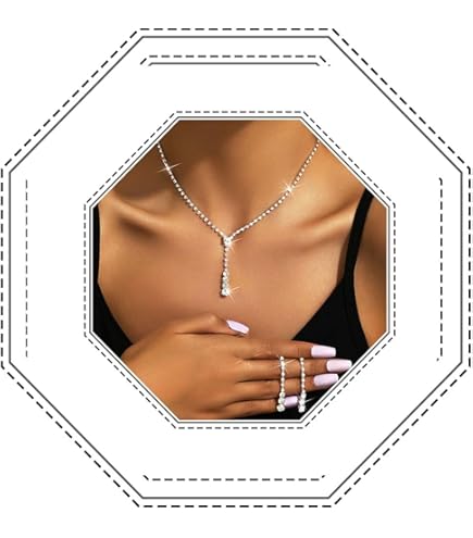 Parure Bijoux Fantaisie - Collier + Boucles D'Oreilles Argenté Strass - Neuf