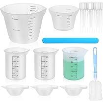 Set Misurini In Silicone Per Resina Epossidica: 250ml + 4x100ml, Con Bastoncini, Pipette E Portadita, Antiaderenti E Riutilizzabili