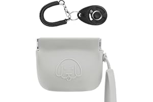 FIDWALL Beutel aus Silikon für Leckereien für Hunde, automatischer Verschluss, mit Clickern zum Trainieren für Hunde, Spaziergänge für Hunde und Katzen, Taschenformat (hellgrau)