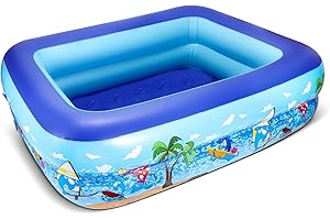 Piscine Gonflable Enfant DIELOVEHUA, 110 x 83 x 34 CM, Rectangulaire, Bleu, Pataugeoire Gonflable pour Enfants (2-6 ans) et Animaux Domestiques