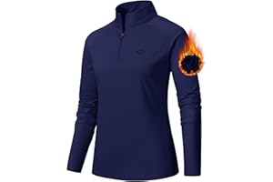 AjezMax Femmes Course à Pied T-Shirt à Manches Longues 1/4 Fermeture Éclair Protection Solaire UPF 50+ Sport Yoga Hauts…