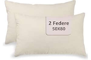 SONIT HOME DECOR SONIT - Federe Cuscini Letto Matrimoniale 100% in Cotone - Federe Cuscino Letto 2 Pezzi 50x80cm - Copri Cuscini con Chiusura A Busta Made in Italy - Avorio