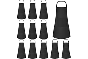 BOUBONI 12 Pack Kids Apron Bulk with 2 Pockets Adjustable Chef Art Apron Kids Painting Aprons for Cooking Baking Painting Crafting Grilling Activity（Black）