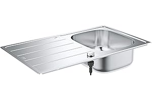 ‎GROHE GROHE K200, Küchenspüle 1 Becken 86x50cm (Spülbecken links oder rechts einbaubar, Waschbecken für Unterschränke mit 45cm, mit Ablaufgarnitur, Siebkorb, Montageset), edelstahl, 31552SD1