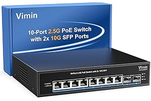 10-Port 2,5G PoE Switch Unmanaged, VIMIN 8X 2,5G Base-T PoE @130W+2X 10Gbps SFP, 8 Port PoE Switch mit 80Gbps Ethernet Switching Kapazität, Unterstützung von IEEE802.3af/at, VLAN, Metallgehäuse