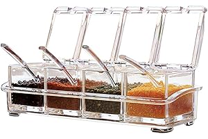 Sprießen Juego De Condimentos De AcríLico, Paquete De 4, Frasco De Condimento Para Caja De Almacenamiento - Botella De Condimento Con Tapa Y 4 Cucharadas, Utensilios De Cocina