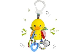 Funsland Juguetes para Cochecito, Juguetes Colgantes para Bebés con Mordedor, Juguetes con Clip, Juguetes de Peluche Suave para Bebés para Niños y Niñas de 3 a 12 Meses