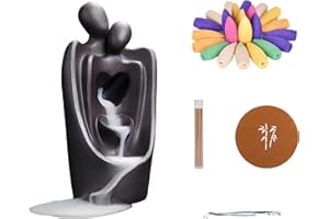SHEBUYLLI Backflow Incense Burner Holder "Snuggling Lovers" Handicraft Incense Holder Ceramic Fountain Censer + Backflow Incense Cones Incense Sticks Tweezer Mat for Aromatherapy Ornament Home Office