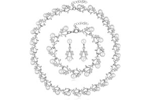 TOFBS Perlas Conjuntos de Joyas para Mujer Niñas Perlas Plata Collar con Colgante Pendientes y Pulsera Juego de Joyas de Novia Boda Fiesta Cumpleaños Aniversario Navidad San Valentín Regalos