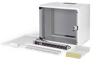 DIGITUS Set di rete 19 pollici – Armadio di rete 9U – Ripiano 1U – Pannello di distribuzione 24 porte – 24 moduli Keystone – 30 cavi patch CAT 6A – Multipresa – Non montato – SOHO PRO – Grigio