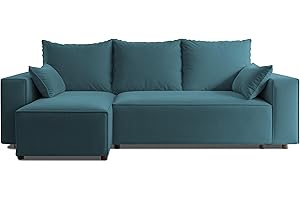 4ALL HOME Tobi Corner Sofa with Sleep Function 246 x 145 cm - Couch - Sofa with Bed Box - Corner Couch - L-Shape - Sofa Bed - Sofa Bed with Bed Box - Universal (Velo 631 Ocean)