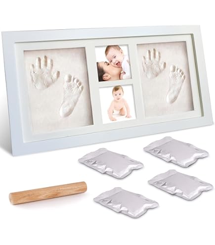 Kit Cornice Con Impronte Per Neonato - Ricordo In Legno Con Argilla, Regalo Originale Per Baby Shower - Foto 10