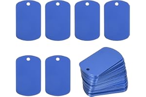 PATIKIL Metall-Stanzrohlinge Tags 2", 55 Stück Eloxierte Aluminium-Blanko-Hundemarken Rechteckige Lasergravur-Rohlinge ID Namensschild mit Loch für Haustier-Bastel-DIY-Dekoration, Blau