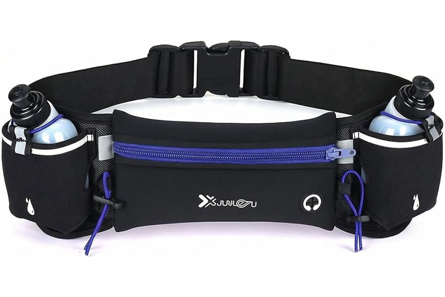 Running Belt with Water Bottles (2 x 175ML), Hydration Belt for Men and Women, Water Bottle Holder Running Pouch Belt, Fanny Pack Fits 7 inches Phones, Waist Pack for Running Hiking Climbing (Blue)