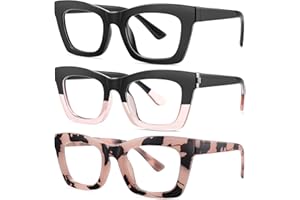 OUGENNI Blue Light Blocking Glasses for Women Men, 3 Pack Fashion Square Fake Eyeglasses Anti UV Ray Computer Gaming Glasses, Blue Blockers Screen Filter Glasses