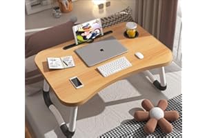 BURAKH Laptop Bed Table Lap Standing Desk, Sofa Breakfast Bed Tray Folding Laptop Lap Desk Cup Holder Notebook Stand Legs 60 * 40 * 26cm (Brown)