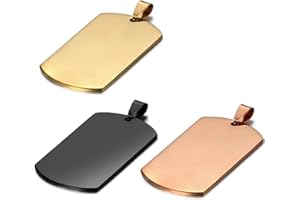 JewelryWe Bijoux Pendentif Collier Gravure Offerte Plaque Militaire Dog Tag Acier Inoxydable Fantaisie pour Homme Couleur Noir avec Sac Cadeau
