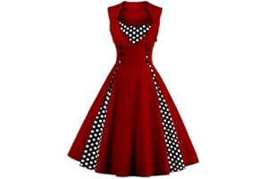 AXOE Women's 1940s 1950s A-Line Vintage Fancy Dress Polka Dot Cocktail Dress Wedding Guest Party Stretch Cotton Blend, Knee-Length