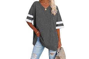 Ebifin Women's Oversized T Shirts Half Sleeve Plain V Neck T Shirt Basic Tees Loose Cotton Tunic Tops.