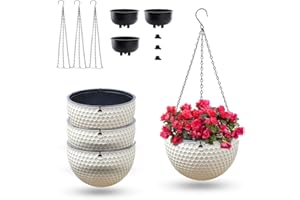 MOFARBE 8.3inch Large Hanging Planters Plant Pots - Self-watering Hanging Baskets Set of 3 Flower Pot with Drainage Hole Chain for Home Garden Deco (Beige)