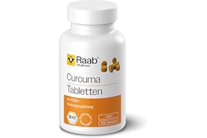 ‎RAAB VITALFOOD Raab Vitalfood® Bio Curcuma Tabletten (300 Stück) - mit Piperin aus Pfeffer - Curcumin-Gehalt: 3900 mg / 100 g, Piperin-Gehalt: (110 mg / 100 g) - Laborgeprüfte Qualität, vegan & glutenfrei