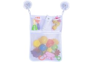 Clyhon Wemk Baby Bath Toy Storage, Bathroom Toy Organiser Net Bag,Baby Bath Toy Bag for Bath Toys, Toy Tidy Organiser with 2 Self Adhesive Robust Hooks (White)