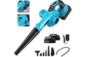 YEOOIYCW Soffiatore portatile senza fili a batteria, soffiatore a foglie elettrico senza fili 21 V, soffiatore a foglie portatile a mano, controllo a 5 velocità, per patio, tappeto erboso (2 batterie)