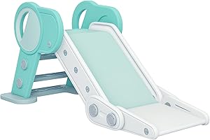 AIYAPLAY Scivolo per Bimbi 18-36 Mesi a Tema Spaziale con Scale Antiscivolo, Scivolo da Interno in PE e PP, 102x53x53cm, Verde e Bianco