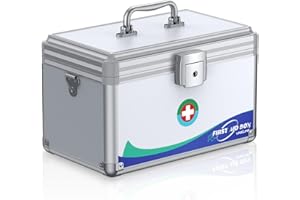 Uniclife Cassetta di pronto soccorso per medicinali, con serratura a chiave, maniglia e tracolla, portatile, in metallo, con serratura, per medicinali, 30 x 17,8 x 19 cm