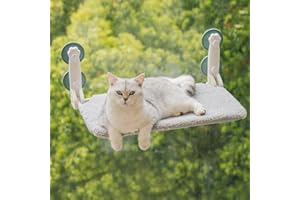 MEWOOFUN Cat Window Bed Hammock for Indoor Cats - 54x30cm Foldable Cat Window Perch w/Reversible Mat, Upgrade Strong Suction Cups Sturdy Holds Up to 18kg, Grey