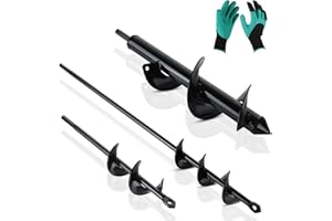 SENENQU 3PCS Mèche Tariere pour Perceuse Ø 80mm×300mm+ Ø 40mm×420mm+ Ø 40mm×220mm Foreuse en Spirale avec Gants Jardinage - Rapidement Creuser des Trous - Outil de Plantation Pratique