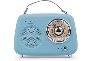 Roxel RFM01 Retro FM Radio Party speaker – Timeless Design, Superior Sound, FM Radio, MP3 Playback & Wireless BT Streaming, Perfect as a Gift (Blue)