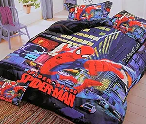 CEAZER Latest Kids Spiderman Series Cotton Single Bed Bedsheet Nd Pillow Cover (S, Multicolour)
