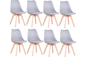 DEYARNA HOME Pack 8 Sillas de Comedor Nordicas, Sillas de Cocina con Cuero Tapizado Cojín y Patas de Madera de Haya, para Comedor, Salón, Dormitorio, Cocina (Gris)