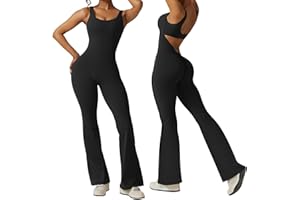 Litthing Combinaison Femme Sport Scrunch Butt Lift Yoga Jumpsuit Bodycon Sexy Dos nu Vetement de Sport Manches Body de Yoga Tenue d'entraînement Combinaison Une Pièces