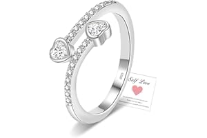 HEEYA 925 Sterling Silver Plated Adjustable Heart Love Arrows/Double Heart/Hug Ring for Women Girls, I Love You Forever Hugging Hands with Cubic Zirconia for Women Valentines Birthday Jewellery Gifts