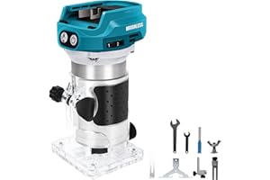 ROADTIME Cordless Router Compatible with Makita 18V Battery, 1300W Brushless Wood Trimmer with 6 Speed, Straight Guide, Guide Wheel, Milling Bit and 2 Spanners, Palm Router for Woodworking (No Battery)