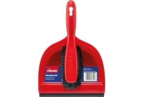 Vileda Dustpan And Brush Standard Set, Grooved Edge, Rubber Lip, Red, 33 x 23 x 8 cm