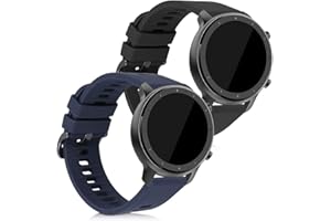 kwmobile Paski do zegarków kompatybilne z Huami Amazfit GTR (47 mm) / GTR 2 / GTR 2e / GTR3 / GTR 3 Pro - zestaw 2 wymiennych pasków silikonowych, czarne/ciemnoniebieskie, Poliuretan termoplastyczny