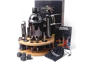 ZBPASL 16pcs Cocktail Shaker Set, Cocktail Set mit Cocktailshaker,Jigger, Einer Eiszange, Set Cocktail Mixen Mit Muddler, Flaschenöffner,Shaker Cocktail Set,Bar Werkzeug Set (Black 02)