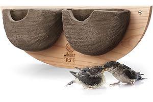 wildtier herz I 2er Schwalbennest, Nisthilfe Natur für Mehlschwalben aus Massiv-Holz und naturgetreuen Schlammerden - unbehandelt, wetterfest, Schwalben Nistkasten