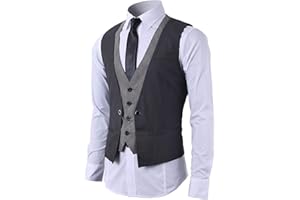 STTLZMC Gilet Uomo Slim Fit Elegante Casual Smanicato Scollo a V Panciotto Matrimonio Corpetto 2in1 Blazer(Niente Camicia)