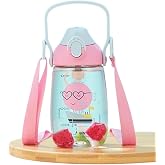 Uzspace 500ml Askılı Kulplu Pipetli Tritan &Ccedil;ocuk Su Matarası (Pembe-Mavi)