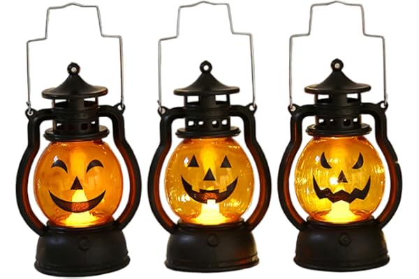 CGTQROVR Halloween dekoration pumpa lykta 3 st LED-ljus halloween dekor orange 12,7 cm