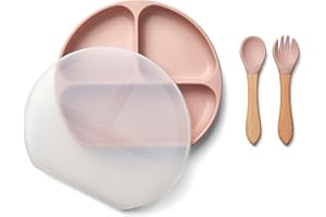 TIGGI Baby Suction Plate Set with Lid - Toddler Plates with Strong Suction | BPA-Free Silicone Baby Plate | Easy Clean-up | Ideal for Baby-Led Weaning (Pink)