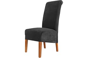 CMAKER Velvet Dining Chair Covers, Stretch Large Chair Slipcover, Spandex High Back Chairs Cover Elastic Washable Removable XL Chair Protector,Set of 2,Black