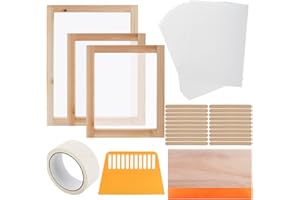 Lyellfe 36 Pieces Screen Printing Starter Kit, Include 2 Sizes Wood Silk Screen Printing Frame, Squeegees, Inkjet Transparency Film, Ideal for DIY T-Shirt or Tote Bag